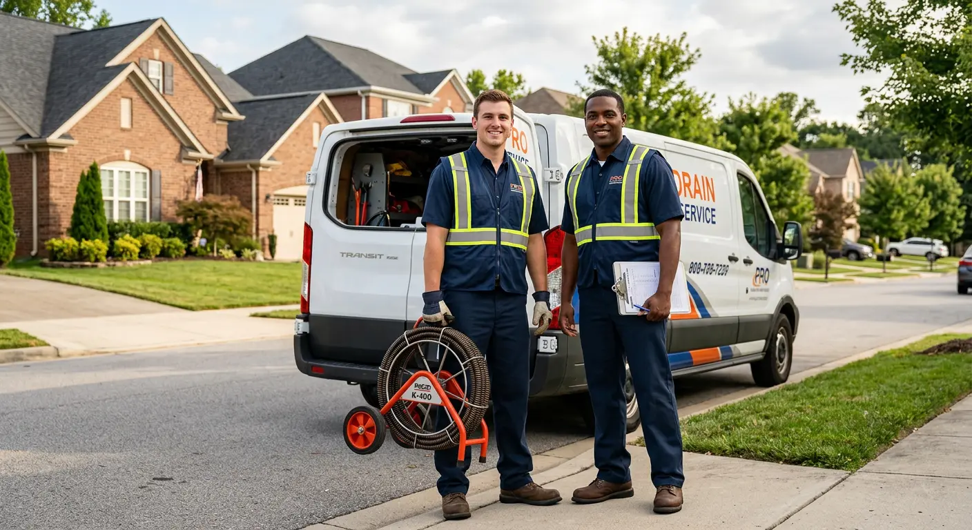 Sewer and drain service team with equipment ready for work in Broadview Heights